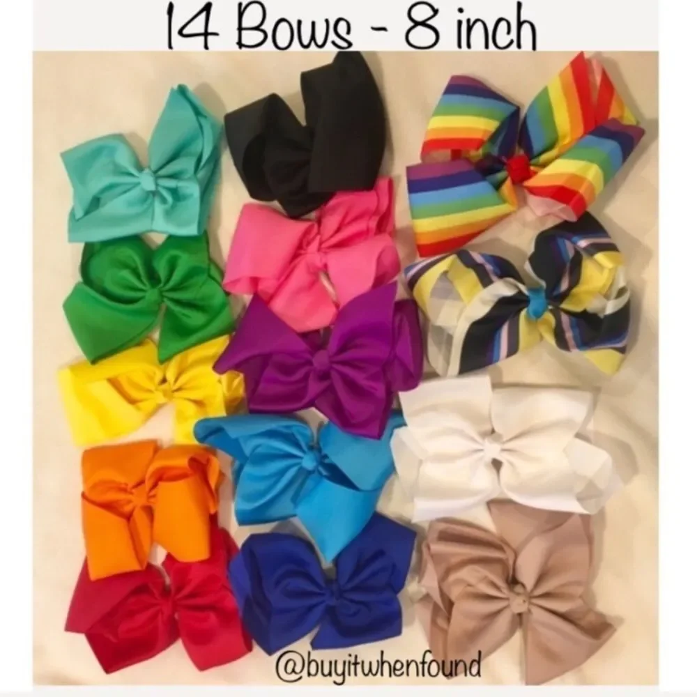 14 Rainbow Color Hair Bows - 8 inch Bows with Alligator Clips